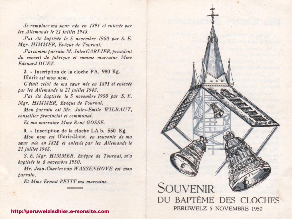 Souvenir du bapteme des cloches 5 novembre 1950